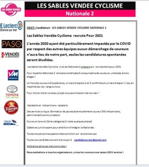 les Sables VC recrute pour 2021