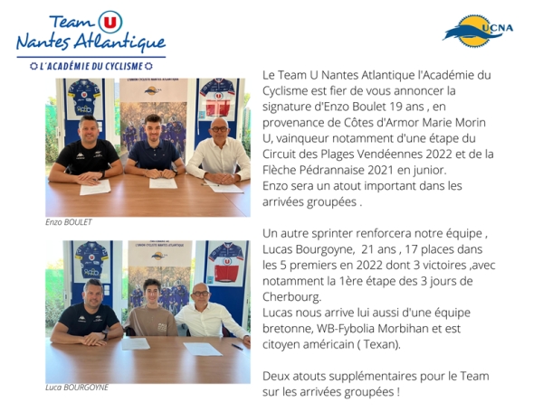 Team U Nantes Atlantique : 2 nouvelles recrues